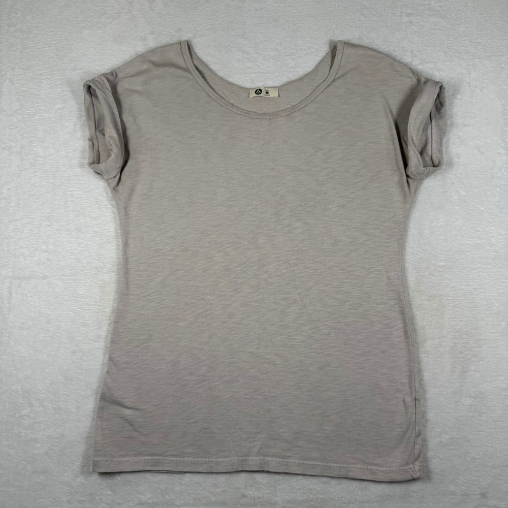 American Giant Womens M Taupe Slub Cotton Cuffed Short Sleeve Scoop Neck T-Shirt